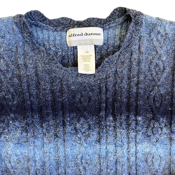 Alfred Dunner MP Blue Striped Ombre Cable Knit  Sweater Scallped Trims Acrylic - Picture 9 of 16